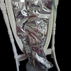 Silver Thigh High Women's Boots